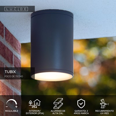 Lucide TUBIX - Foco de techo Dentro/Fuera - Ø 10,8 cm - 1xE27 - IP54 - Antracita